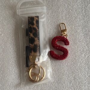 Leopard Print Keychain with Red Glitter Initial Charm